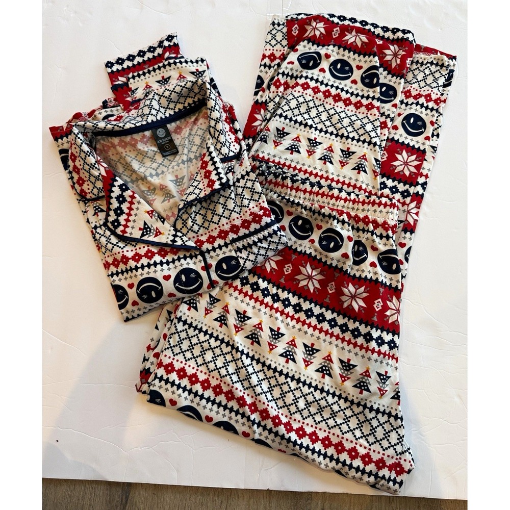 Joe Boxer 3X Christmas Fair Isle Smiley Pajama Set Red/White/Blue
